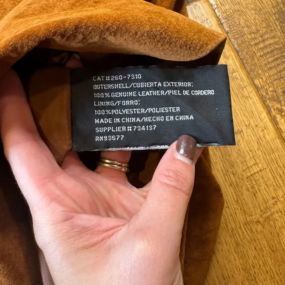 Vintage St Johns Bay Womens XL Suede Leather Jacket Brown Western Boho Coat - Picture 6 of 7